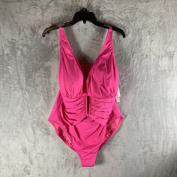 Bleu Rod Beattie Women's Swimsuit 20W One Piece Pink Ruched Molded‎ Cup Swim NWT - Picture 1 of 8